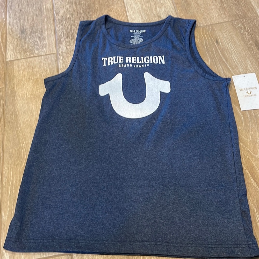 True Religion Blue/White Loungewear Tank Top Tee MEDIUM